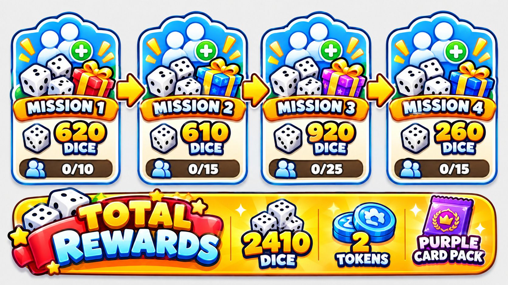 Monopoly GO Invite Friends reward guide showing four missions with 10, 15, 25, and 15 invites